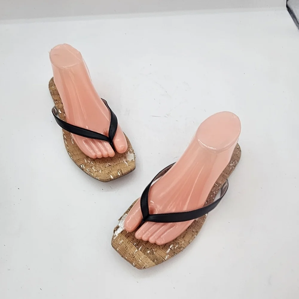 Korks Winnie Flat Flip Flop Sandals Black/Cork Women’s Size 8 Preowned